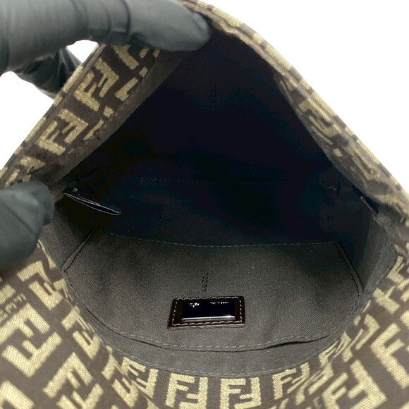 FENDI Zucchino FF Canvas Leather Mini Shoulder Bag Pochette Sacoche Brown 86738 - Picture 9 of 10